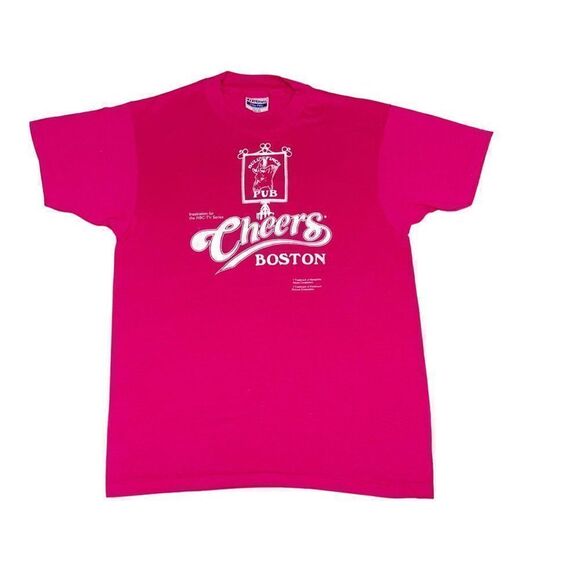 Vintage Cheers Pub Bar T-shirt Boston Large Pink TV Show Single Stitch - Picture 1 of 9